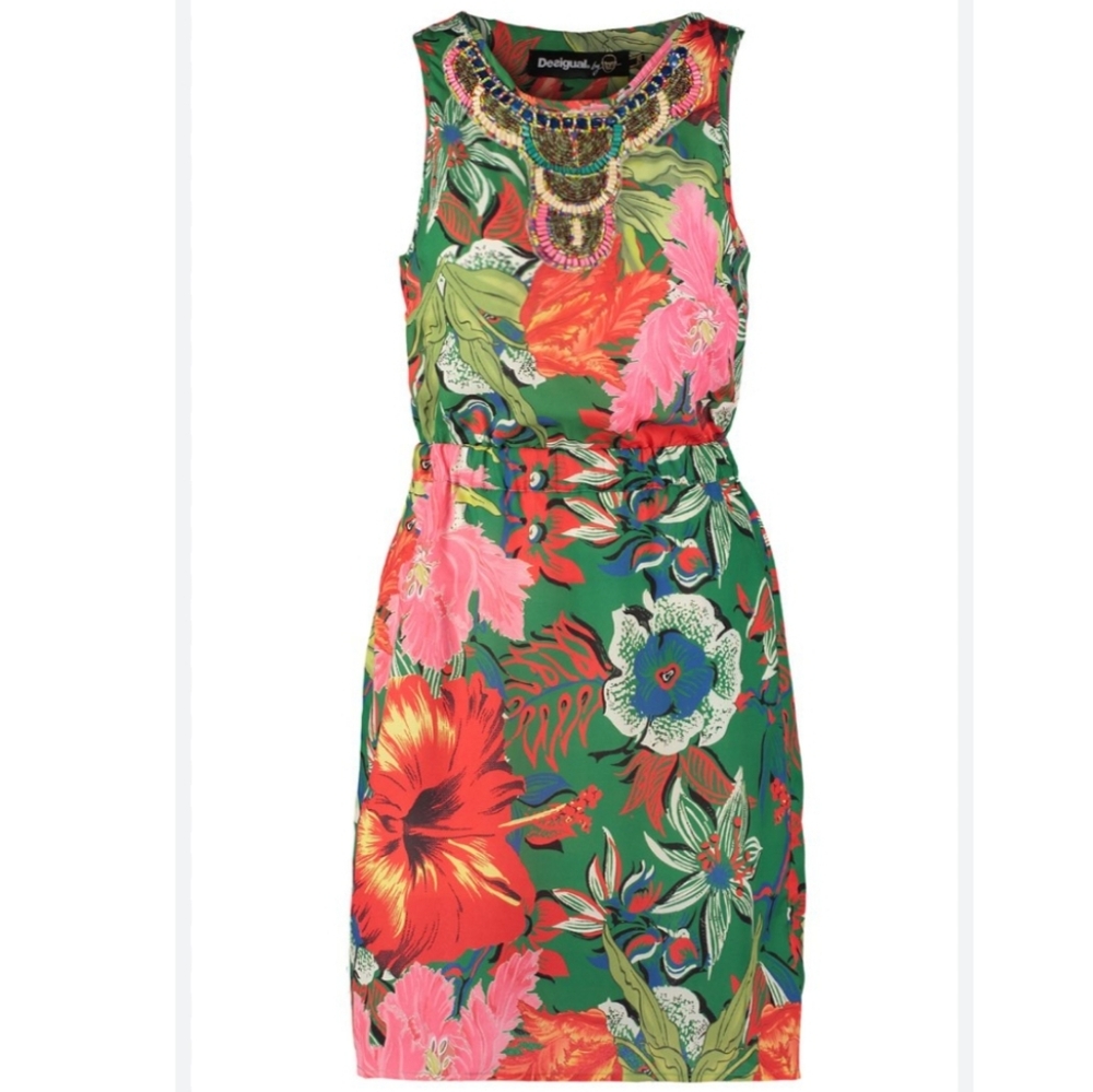 DESIGUAL X CHRISTIAN LACROIX PINK, GREEN,  TROPICAL MINI DRESS SIZE 36, NEW